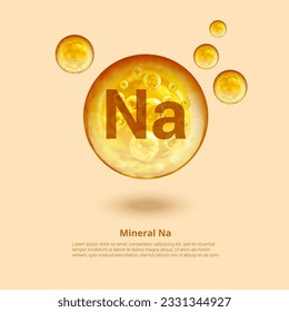 Mineral Na. Natrium. Sodium. Mineral Vitamin complex. Golden balls. Health concept. Na Natrium. 