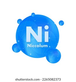 Mineral Ni Niccolum blue shining pill capsule icon. Vector stock illustration.