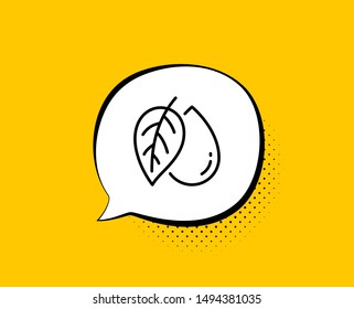 Mineral oil line icon. Comic speech bubble. Organic tested sign. Water drop symbol. Yellow background with chat bubble. Mineral oil icon. Colorful banner. Vector