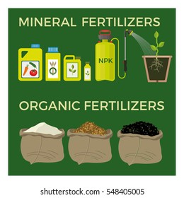 Mineral and organic fertilizers. Vector illustration