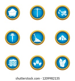 Mineral resource icons set. Flat set of 9 mineral resource vector icons for web isolated on white background