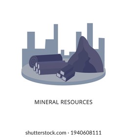Mineral resources of energy circle diagram, flat vector illustration isolated.