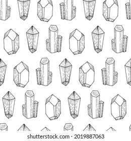 Patrón blanco y negro transparente de cristales de rock mineral