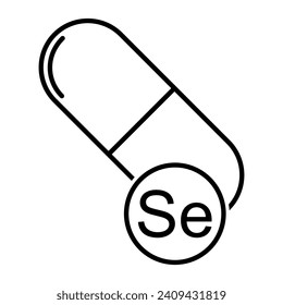 Icono de Se mineral, símbolo de suplemento de píldora de medicina saludable, compleja ilustración de vector vitamínico.