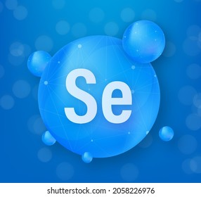 Mineral Se Selenium blue shining pill capsule icon. Substance For Beauty. Selenium Mineral Complex.