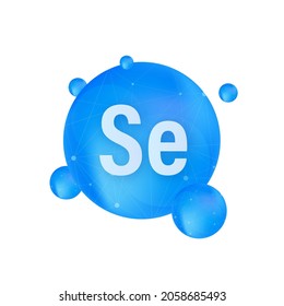 Mineral Se Selenium blue shining pill capsule icon. Substance For Beauty. Selenium Mineral Complex.