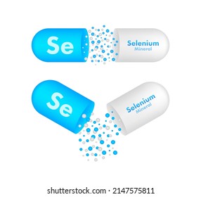 Mineral Se Selenium blue shining pill capsule icon. Substance For Beauty. Selenium Mineral Complex.