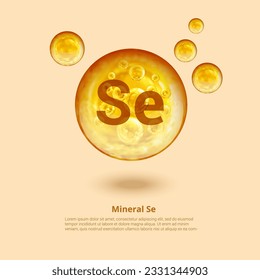 Mineral Se. Selenium. Mineral Vitamin complex. Golden balls. Health concept. Se Selenium. 