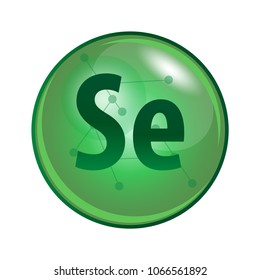 Mineral Selenium capsule. Vector icon for health. Green shining vitamin pill.