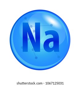 Mineral Sodium or Natrium capsule. Vector icon for health. Blue shining vitamin pill.