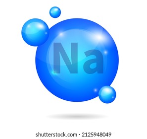 Mineral Sodium or Natrium capsule. Vector icon for health. Blue shining vitamin pill. Vector illustration