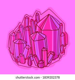 mineral stone, crystals. vector contour illustration.
