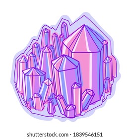 mineral stone, crystals. vector contour illustration.
