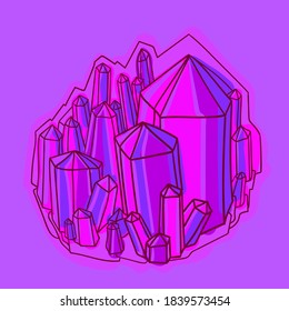 piedra mineral, cristales. ilustración de contorno vectorial.
