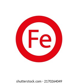 Mineral Vitamin Fe Iron And Red Hemoglobin. Simple Minimal Round Logo And Icon Design. Isolated Vector Illustration With Circle On White Background. 