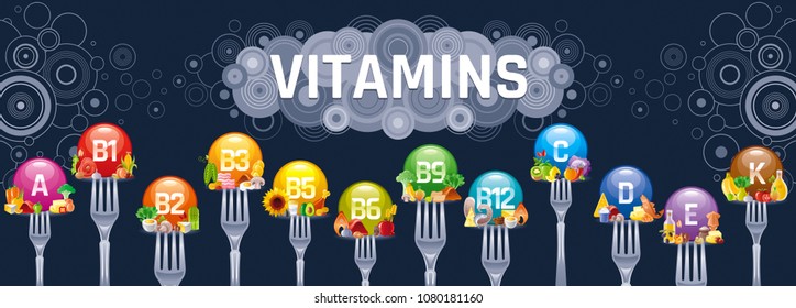 Mineral Vitamin multi supplement icons. Multivitamin complex flat vector icon set, logo isolated black background. Table illustration medicine healthcare chart Diet balance medical Infographic diagram