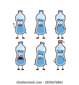 Mineral water bottle character cartoon mascot set expression pose in cute funny style