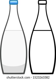 Mineral water bottle in colored and line versions