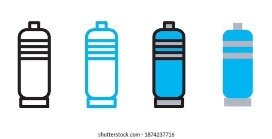 Mineral water bottle icons with multiple styles, outline, colored lines and flat icons. Vector icon design