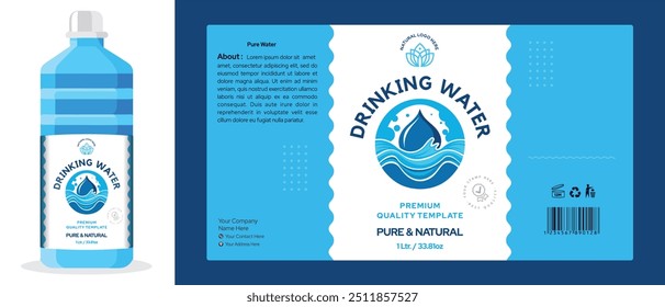 Mineral water bottle label design, drinking water label design, product label design template, food packaging wrapper sticker editable vector file illustration with mockup template download