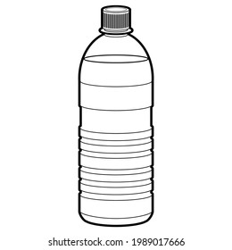 mineral water bottle line vector illustration,
isolated on white background.top view