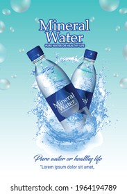 Mineral water bottle with your brand and blue background