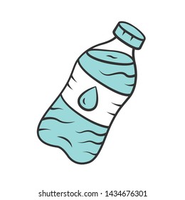 Mineral water color icon. Clean potable drinking water. Plastic bottle with label. Non-alcoholic refreshment drink. Non carbonated, sparkling beverage. Isolated vector illustration