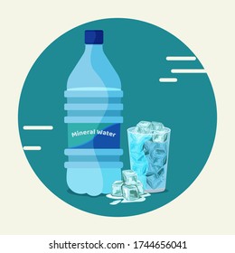 Mineral water and ice cubes vector illustration
