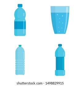 Mineral water icons set. Flat set of mineral water vector icons for web design