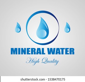 Mineral Water Label And Drop Logo. Flat Vector Isolated On Gray Background. Clear Water Drop Icon. For Water Logo, Sign, Symbol, Drink Logo And Bottle Label Design. Drinking Water Concept, Drop Vector