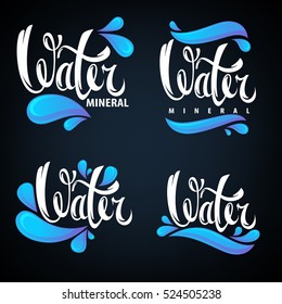 mineral water, lettering composition, labels and stickers templates with aqua drops and text

