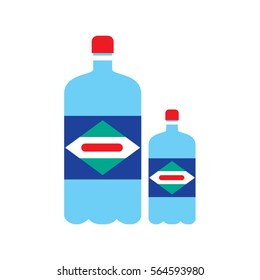 Mineral water in plastic bottles. Vector illustration. 