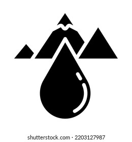 Mineral water solid icon. Pure liquid on snow mountain background. For presentation, graphic design, mobile application or UI. Vector Illustration.