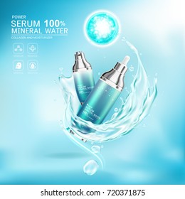 Mineral Water Splash Serum or Collagen Vitamin Vector Background for Skin Care Cosmetic Products.