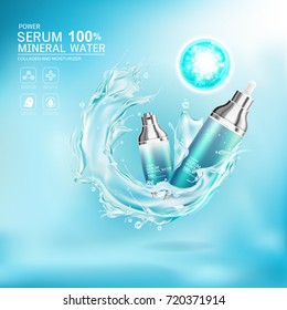 Mineral Water Splash Serum or Collagen Vitamin Vector Background for Skin Care Cosmetic Products.