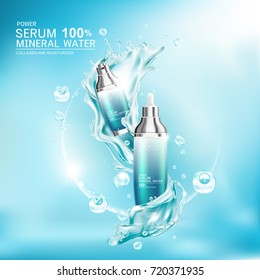 Mineral Water Splash Serum Or Collagen Vitamin Vector Background For Skin Care Cosmetic Products.