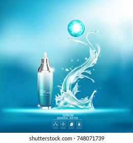 Mineral Water Splash Serum Or Collagen Vitamin Vector Background For Skin Care Cosmetic Products.