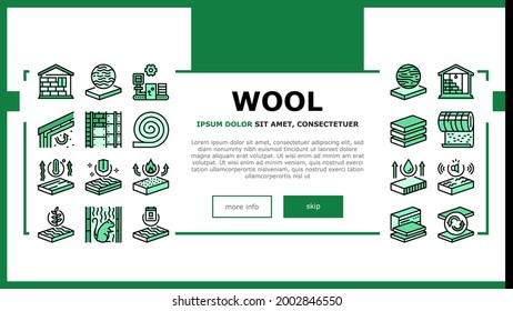 Mineral Wool Material Landing Header Vector. Glass And Basalt Mineral Wool, Thermal And Noise Insulation, Fire Resistance And Strength Illustration