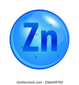 Mineral Zinc Capsule. Vector Icon For Health. Blue Shining Vitamin Pill.