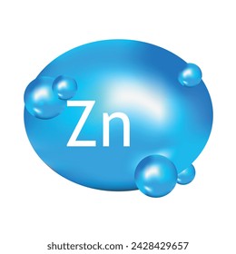 Mineral Zn blue shining pill capsule icon. Substance For Beauty.Zn Mineral Complex.