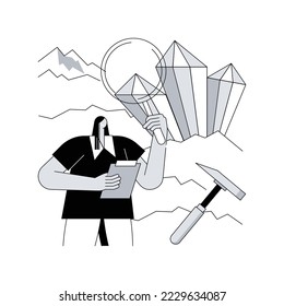 Mineralogía abstracta concepto de ilustración vectorial. Rocas y minerales, geología aplicada, grado de mineralogía, investigación petrológica, estudio microscópico de fósiles, metáfora abstracta de composición del suelo.
