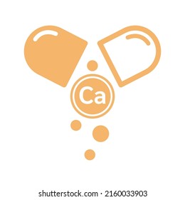 Minerals Calcium orange icon in capsule form simple line. Medical symbol science concept. Calcium isolated on a white background. Vector illustration.