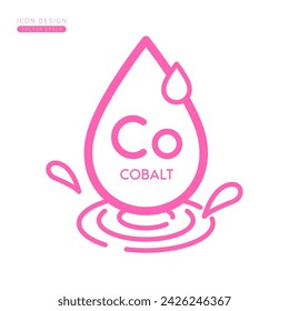 Minerals cobalt icon pink. Water drops splashing and waves isolated on white background. Symbol for use on advertising media. Form simple line for designing medical beauty products. Vector.