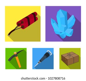 Minerals, explosives, jackhammer, pickaxe.Mining industry set collection icons in flat style vector symbol stock illustration web.