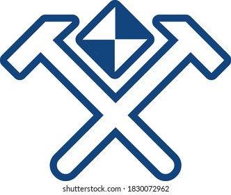 Minerals icon in blue color isolated on white background. Two hammers. Vector illustration. flat infographics.