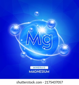 Minerals magnesium and vitamins complex for health. Capsule minerals blue for nutrition products food and drug. Scientific research medical concept. Isolated 3D Vector EPS10 illustration.