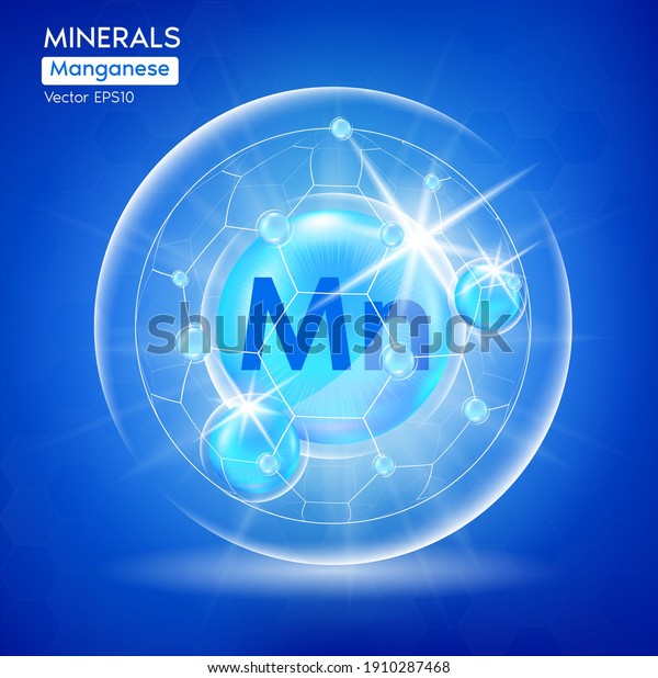 Minerals Manganese\
for health. Pharmaceutical banner template Capsule with minerals\
blue. Scientific research medical and dietary supplement health\
care concept. 3D Vector\
EPS10