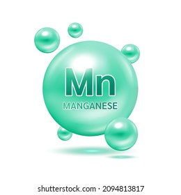  Minerals Manganese Mn and Vitamin for health. Medical and dietary supplement health care concept. 3D Vector EPS10 illustration. Isolated on a white background.