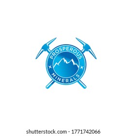 Minerals mines logo vector, mining sign, illustration mountain, pickaxe symbol.