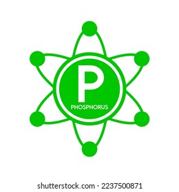 Minerals phosphorus icon in atom green form simple line isolated on white background. Medical symbol science concept. Vector EPS10 illustration.